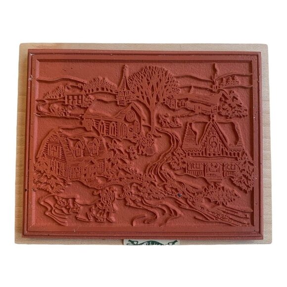 PSX Designs Wood Mounted Stamp Victorian Village Ice Skating K-2063 Snow Holiday - Picture 2 of 7